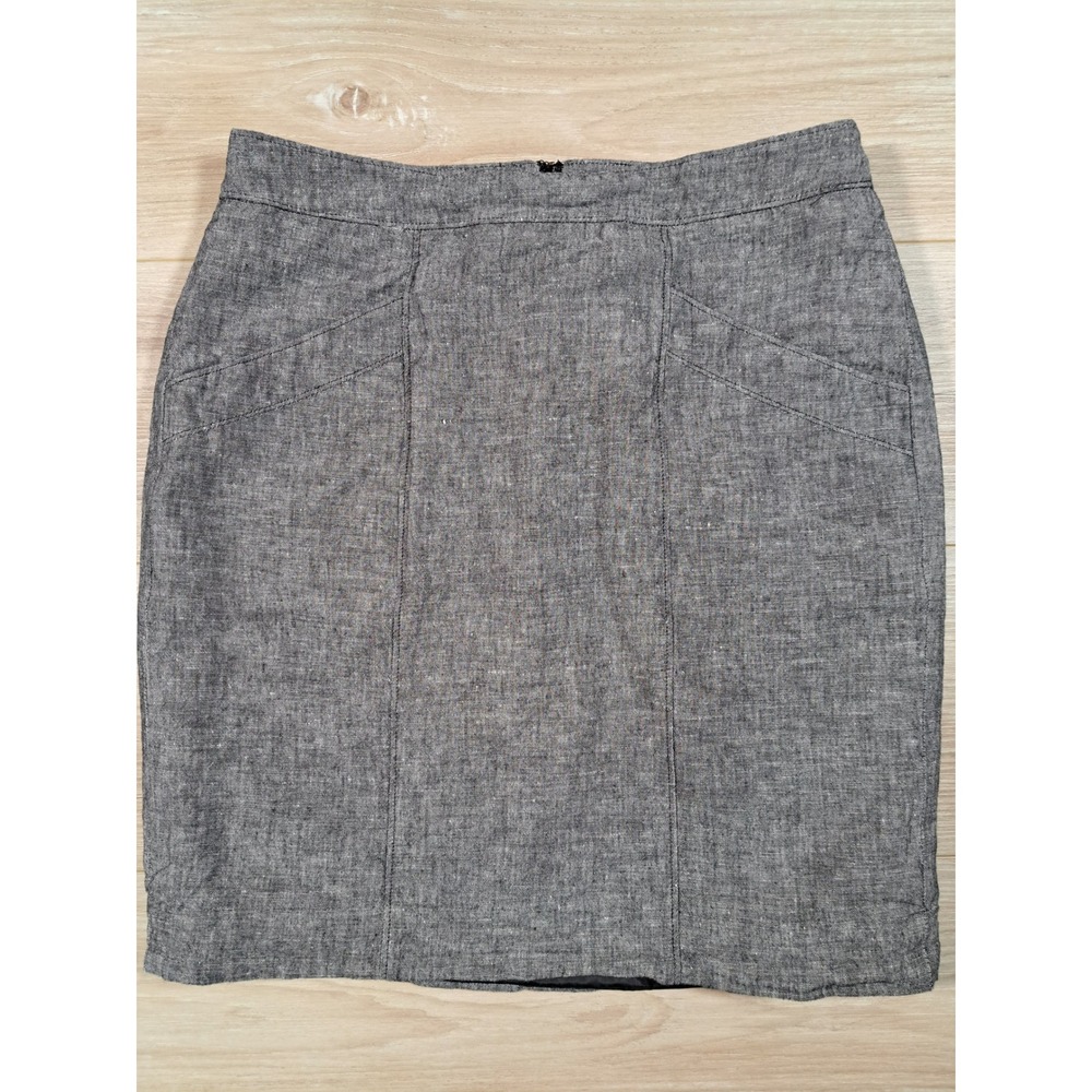 Ann Taylor Grey Linen Blend Pencil Skirt Size 6 Lined Professional Career y2k
